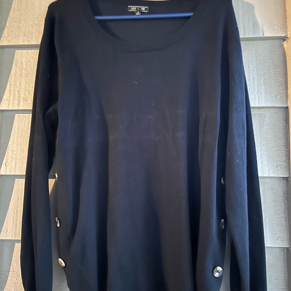 Lety & Me Black Sweater with Button Accents. Soft scoop neck